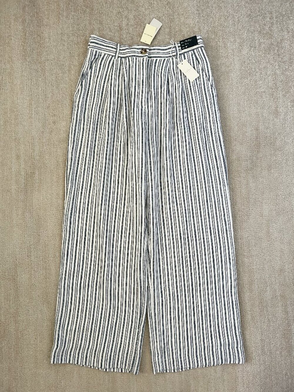 Abercrombie Curve Love Sloane Linen Tailored Wide Leg Pants Striped NWT 30 Blue